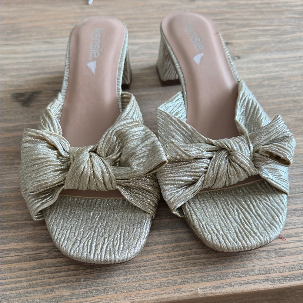 Kensie Metallic Gold Bow Mules